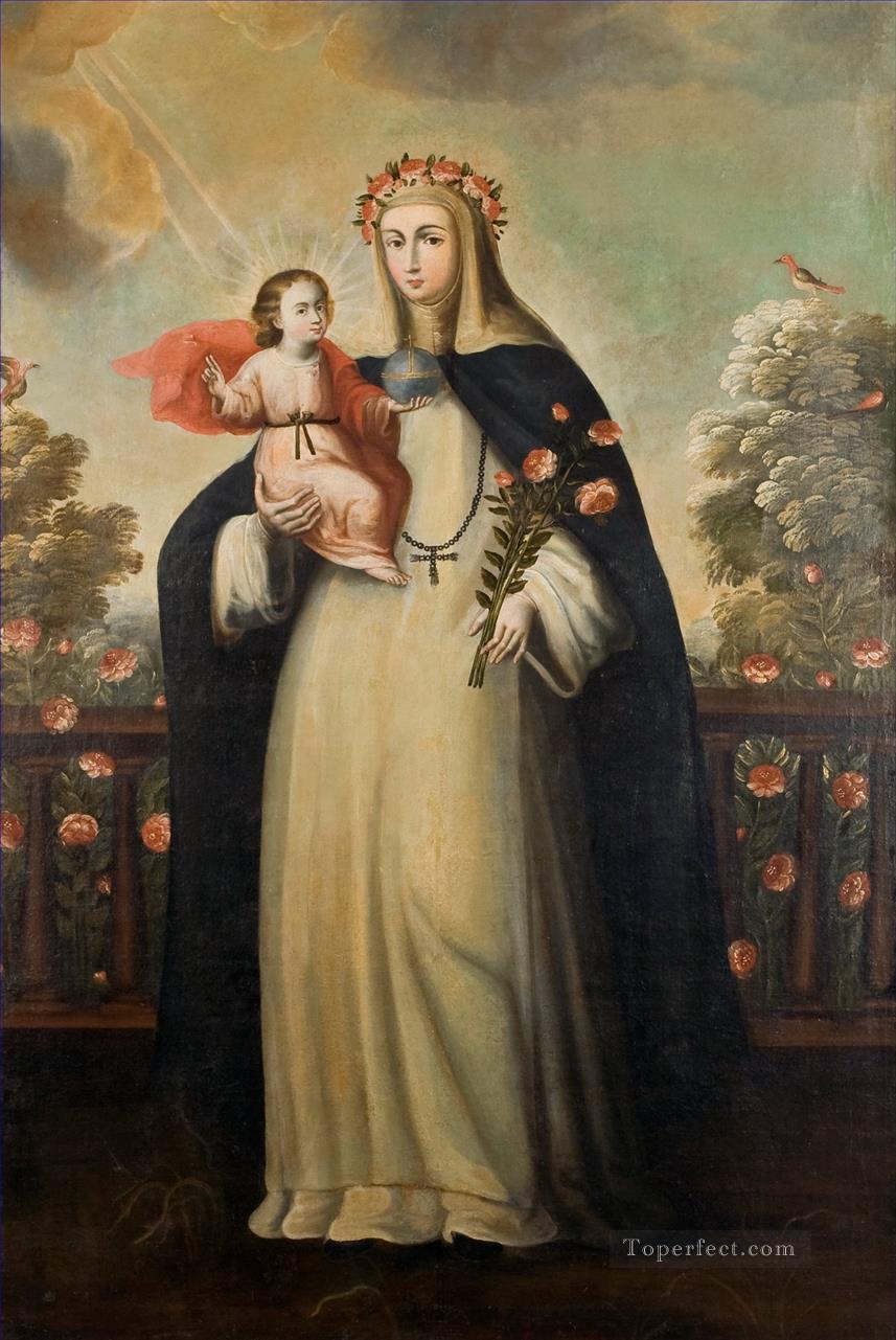 Sainte Rose de Lima avec Enfant Jésus Religieuse Christianisme Peintures à l'huile